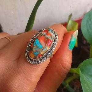 Oyster copper turquoise ring, 925 Sterling Silver ring, Spiny Turquoise ring,  Mohave turquoise ring, promises ring, December Birthstone