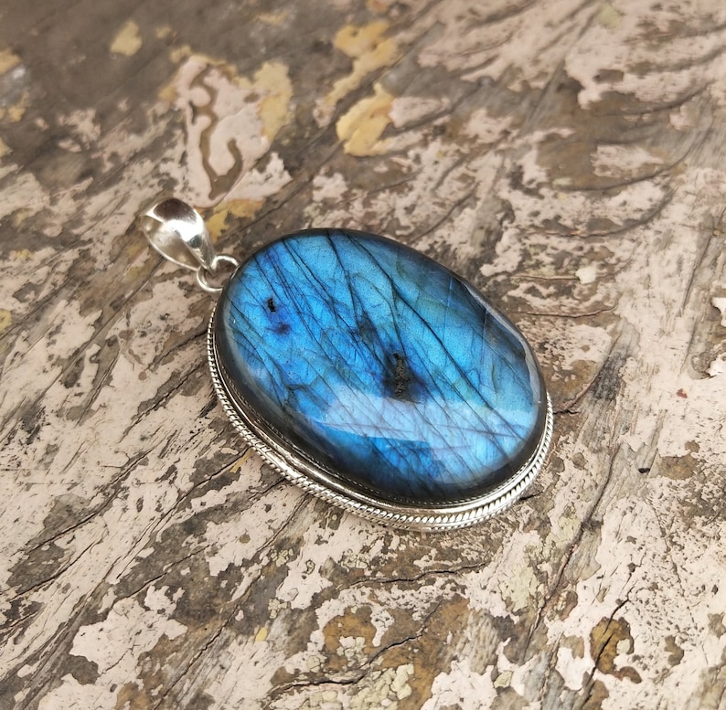 Labradorite Pendant 925 Sterling Silver Natural Gemstone Pendant Blue Flash Pendant Large Pendant Natural Labradorite Pendant Gift For Her