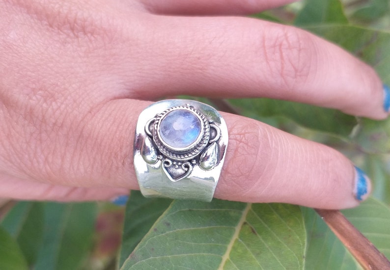 Moonstone ring 92.5% sterling silver ring Adjustable ring image 0
