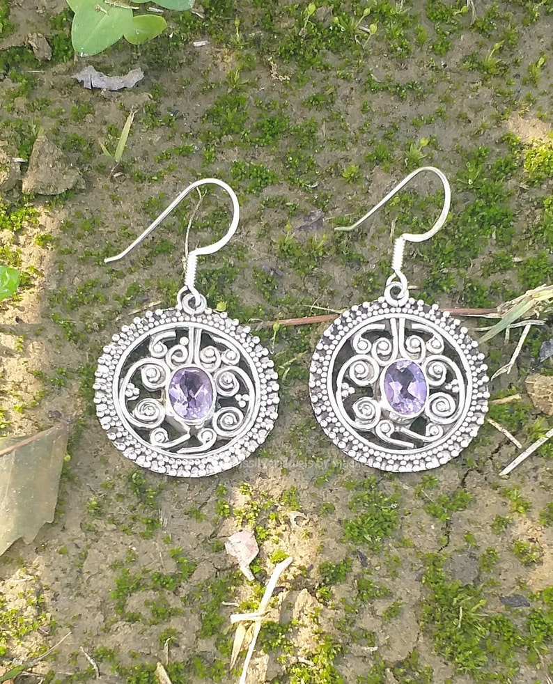 Amethyst Earrings 92.5% silver earrings Circle Earrings image 0