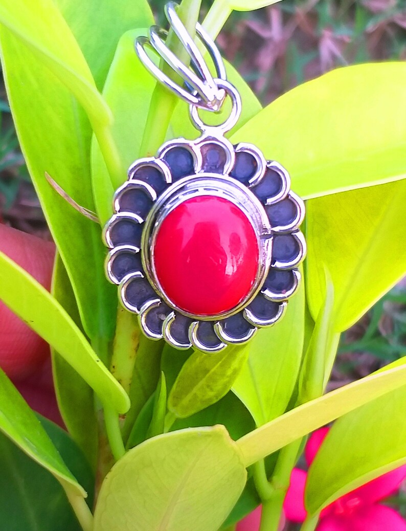 Red Coral Pendant 925 Sterling Silver Handcrafted Pendant image 0