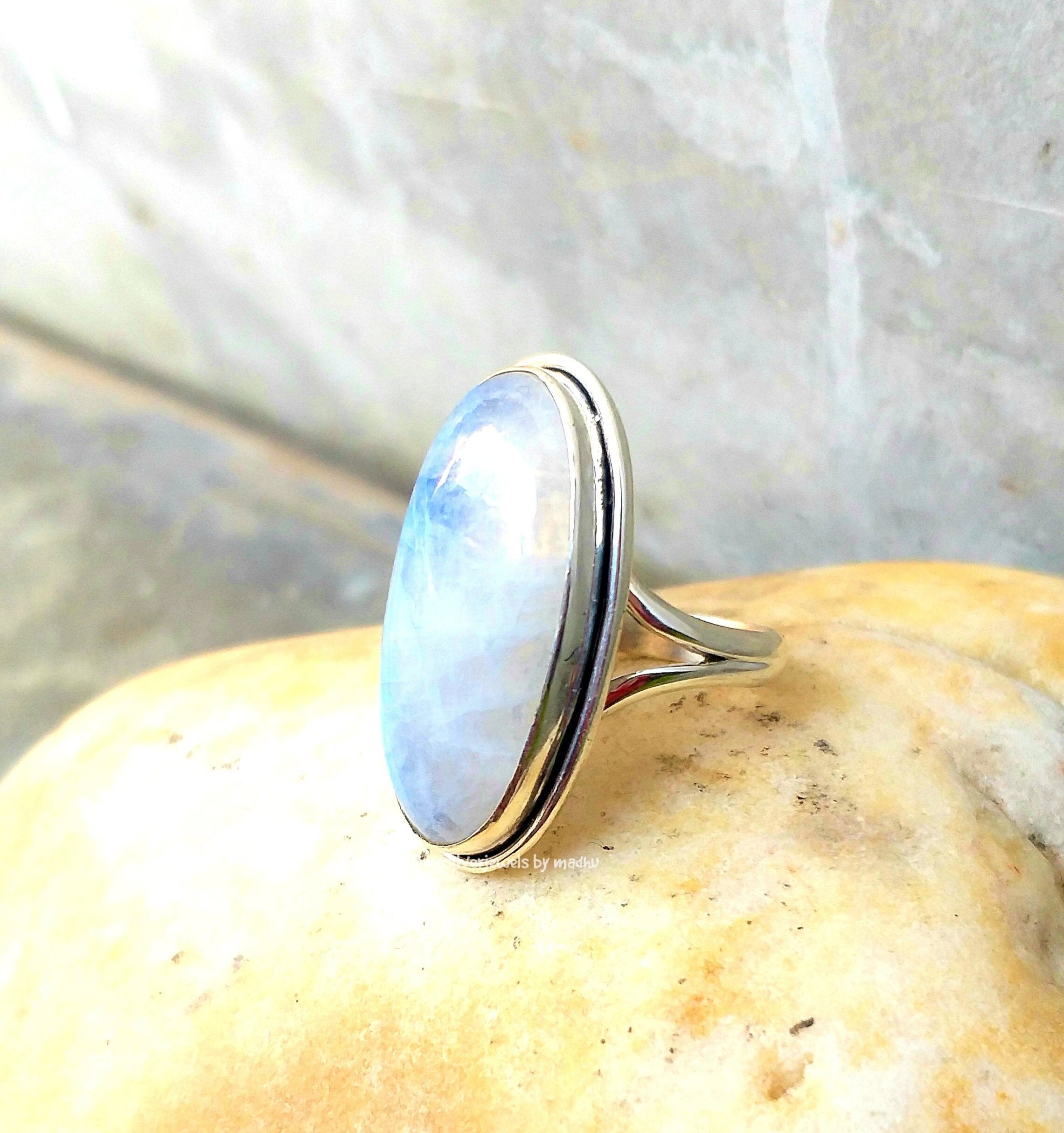 Koral Jewelry Square Moonstone Vintage Lace Ring - 925 Sterling Silver, Sizes 6-10, Boho Style - View #3