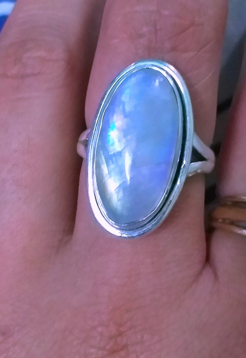 Moonstone Ring 925 silver ring June Birthstone blue Flashy image 0