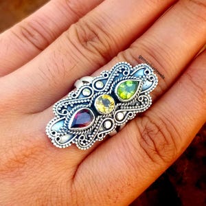 Multi GemstoneRing, natürlicher Peridot, Citrin & Granat Ring, 925 Sterling Silber Ring, handgefertigter Ring, Ring für Frauen, Birthstone R