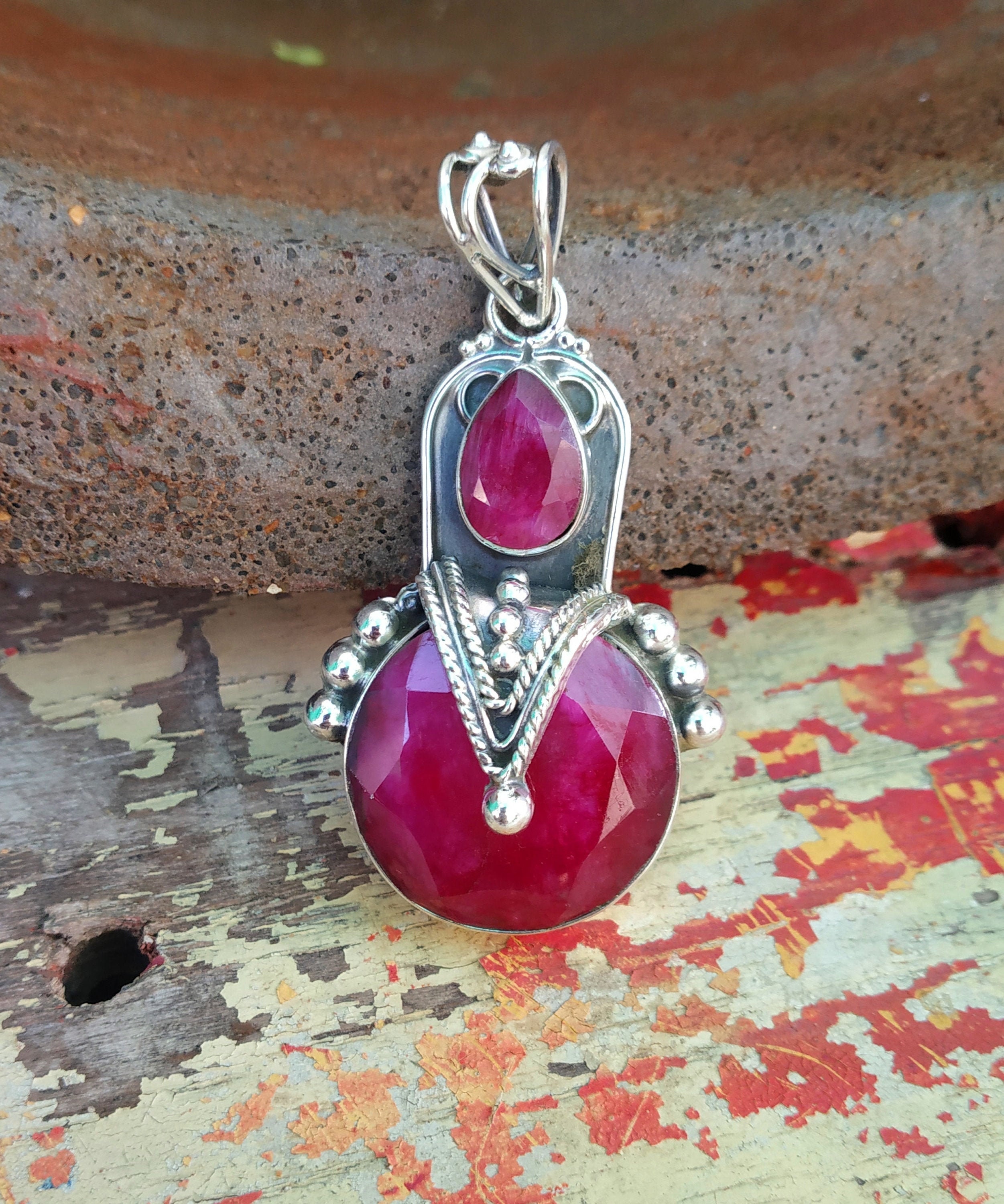 Natural Ruby/lapis/black Onyx Pendant 92.5% Silver Pendant - Etsy UK