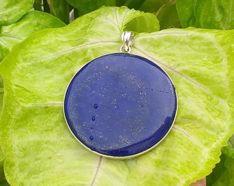 Lapis lazuli Pendant, 925 Sterling Silver Pendant, bohostyle Pendant, 45mm Round stone big Pendant, Best Gifts  forever, Birthday gifts