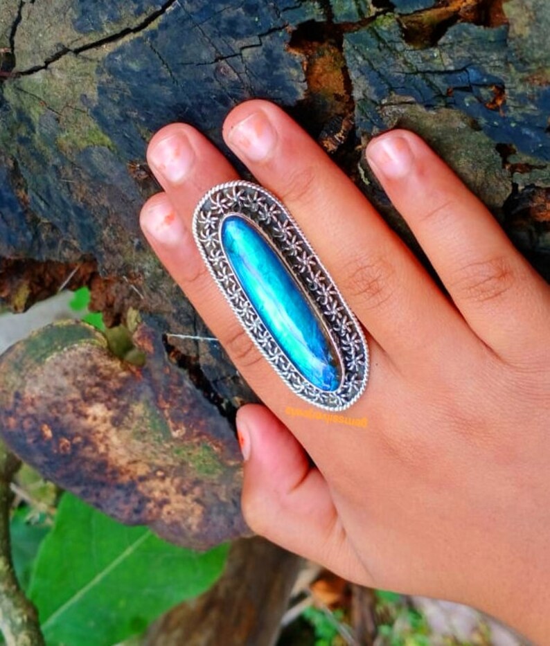 Labradorite Ring 925 Sterling Silver Deep Blue Flashy Ring Etsy