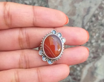Sardonyx Ring, 92.5 Sterling Silver Ring, Gifts for Her, Handcrafted Ring, Birthday gifts, Healing crystal ring, Vintage ring, promise ring