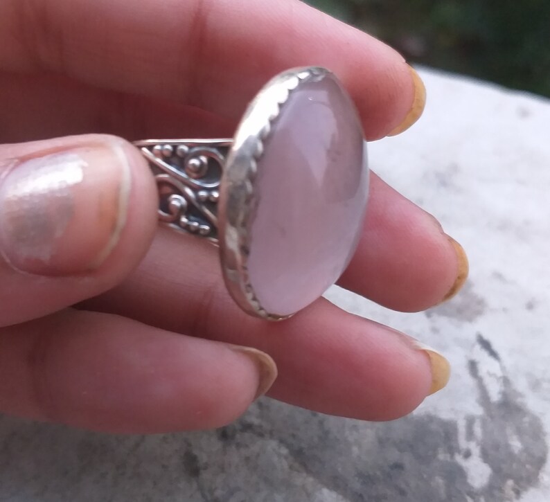 Rose Quartz Ring 925 Sterling Silver Ring Big Oval stone image 0