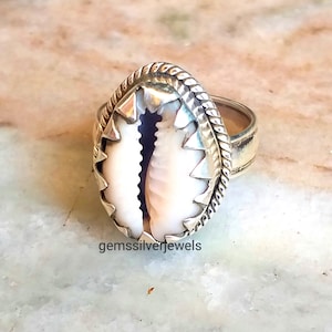 Handmade Sterling Silver Cowrie Shell Ring: Boho Beach Jewelry image 1