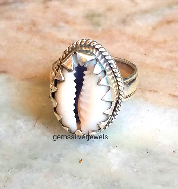 Handmade Sterling Silver Cowrie Shell Ring: Boho Beach Jewelry