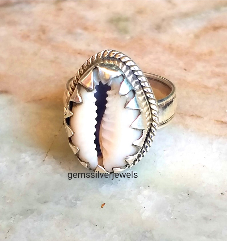 Handmade Sterling Silver Cowrie Shell Ring: Boho Beach Jewelry image 1