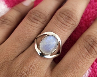 Moonstone Ring 925 Sterling Silver Natural Moonstone Ring Moonstone Jewelry Stacking Ring Gemstone Ring Promise Ring Bohemian Ring