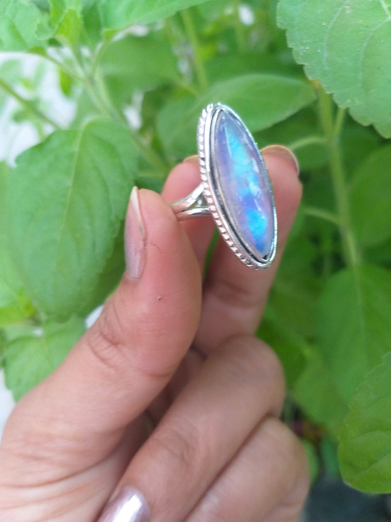Moonstone Ring 925 Silver Ring June Birthstone Blue Flashy Etsy India
