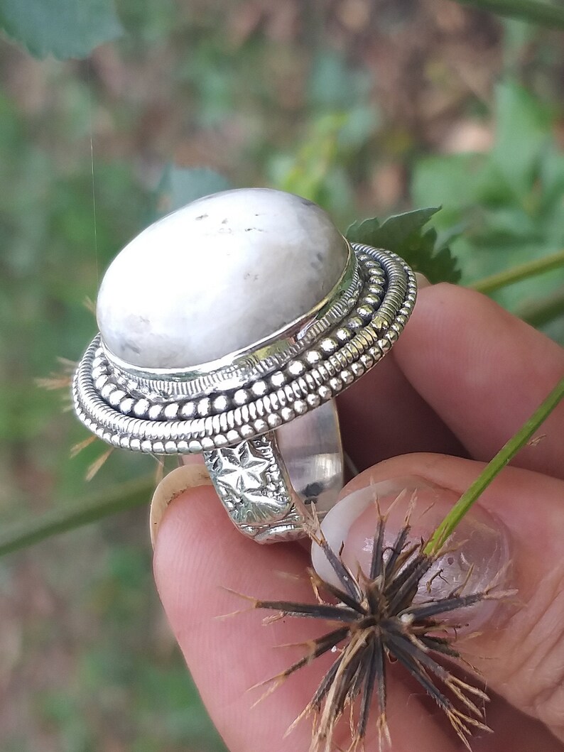 White Howlite Ring 925 Sterling Silver  20mm Round stone image 0