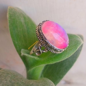 Pink Moonstone ring, 92.5% silver ring, Rainbow moonstone ring, Boho Statements ring, Oval stone ring, Purpose ring, Gifts for Mothers