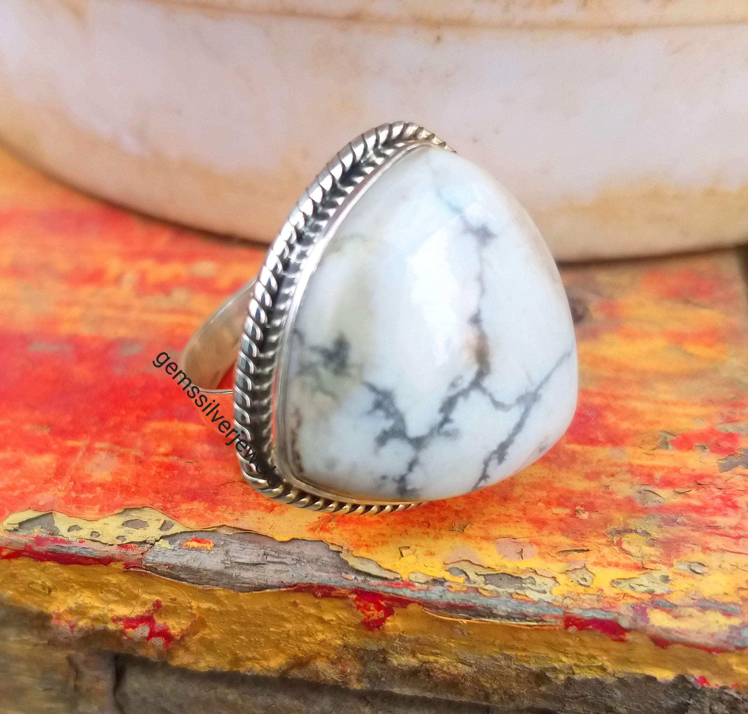 White Howlite 92.5% Sterling Silver Triangle Shape Stone | Etsy