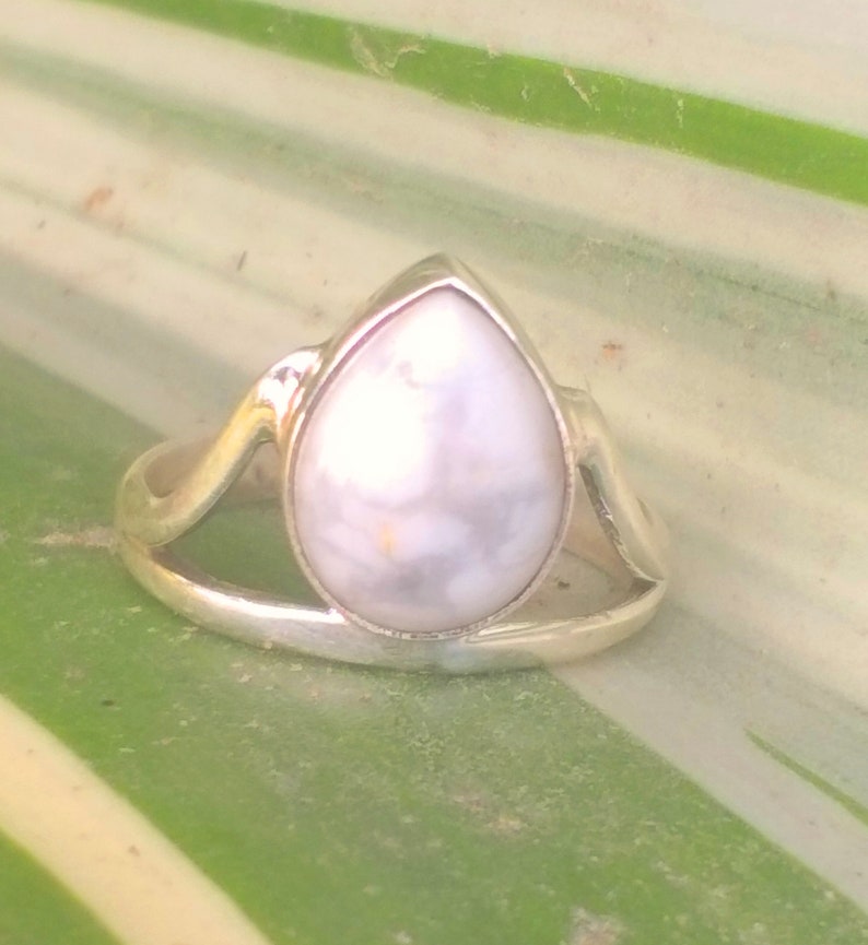 White Howlite Ring 925 Sterling Silver  pear shape stone image 0