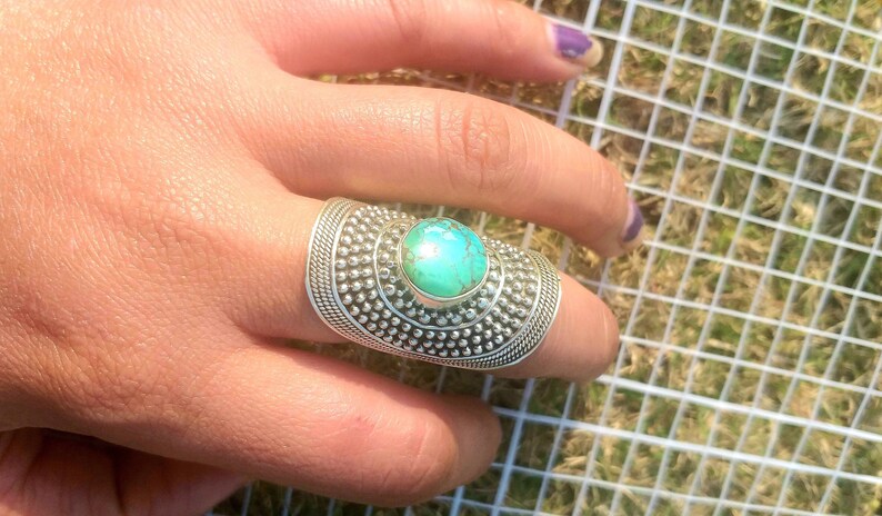 Natural Tibetan Turquoise ring 92.5% silver ringsLong Silver image 0