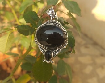 Natural Black Onyx Pendant, 925 Sterling Silver Pendant, Bohostyle Pendant, Gifts for Him, gifts for Husband, Healing Crystal Pendant