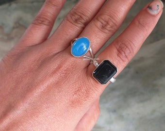 Blue Chalcedony Ring Sterling Silver Ring Oval Gemstone Chalcedony Jewelry Promise Ring Sagittarius Birthstone Handmade Ring Dainty Ring