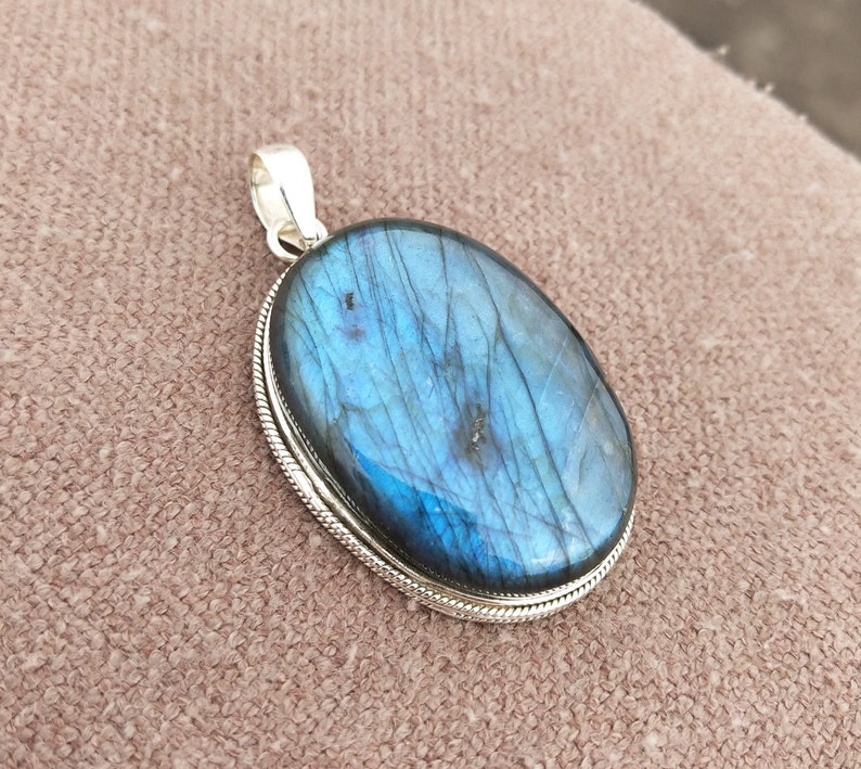 Labradorite Pendant 925 Sterling Silver Natural Gemstone Pendant Blue Flash Pendant Large Pendant Natural Labradorite Pendant Gift For Her