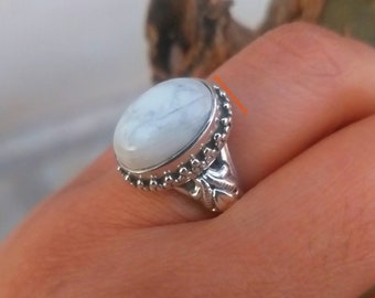 White Howlite Ring, 925 Sterling Silver , Oval stone Ring, designer band Ring, Cocktail Ring, White turquoise ring, white Buffalo jewelry