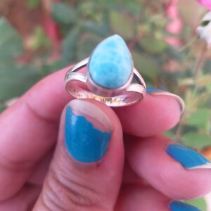 Bague en larimar naturel, bagues en argent sterling 925, bague en larimar bleu République dominicaine Bague en larimar en forme de poire Bague de promesse image 4