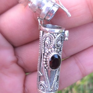 Garnet Pendant, 925 silver pendant, Long silver pendant, Secret message box Pendant,Position Box Necklace,Secret Pills Box,Garnet box locket image 2