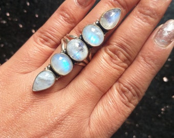 Natural Rainbow Moonstone Ring, 925 Sterling Silver Ring, Gifts For Her, Boho and Hippie  Style Ring, June Birthstone Ring, Promise  ring