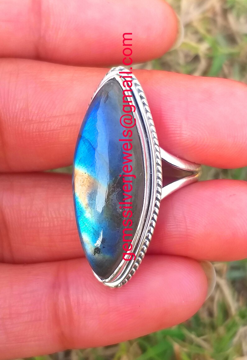 Labradorite Ring 925% Sterling silver Deep Blue Flashy Ring image 0