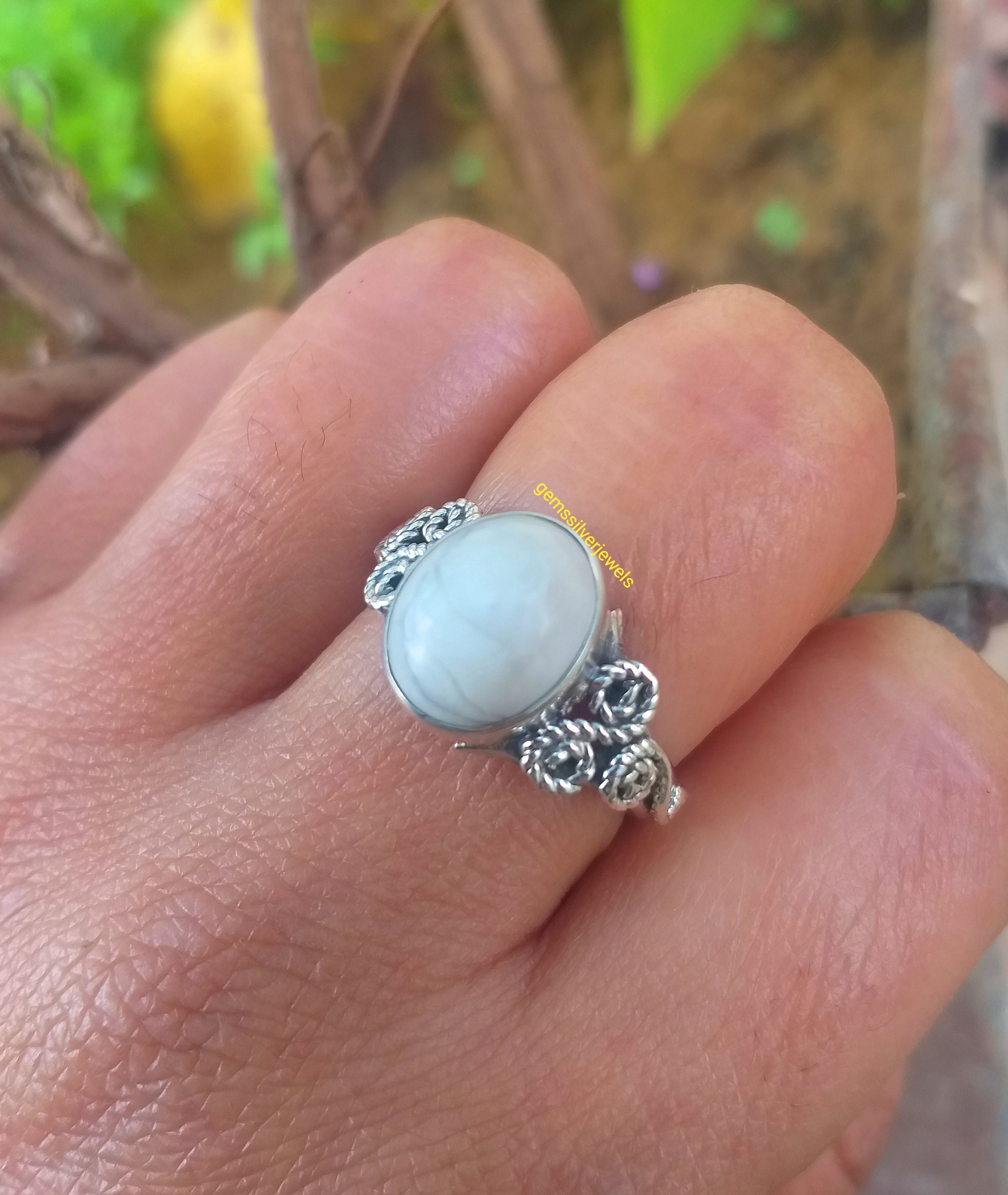 White Howlite Ring 925 Sterling Silver Oval stone Ring | Etsy