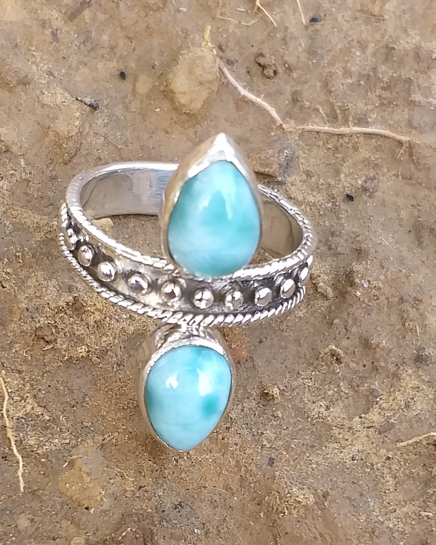 Larimar Ring 925 Solid Silver Wide Band Ring Sky Color | Etsy