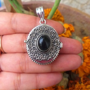 Black Onyx poison Box Pendant, 92.5%sterling silver pendant, designer dainty pendant, Gifts for him image 1
