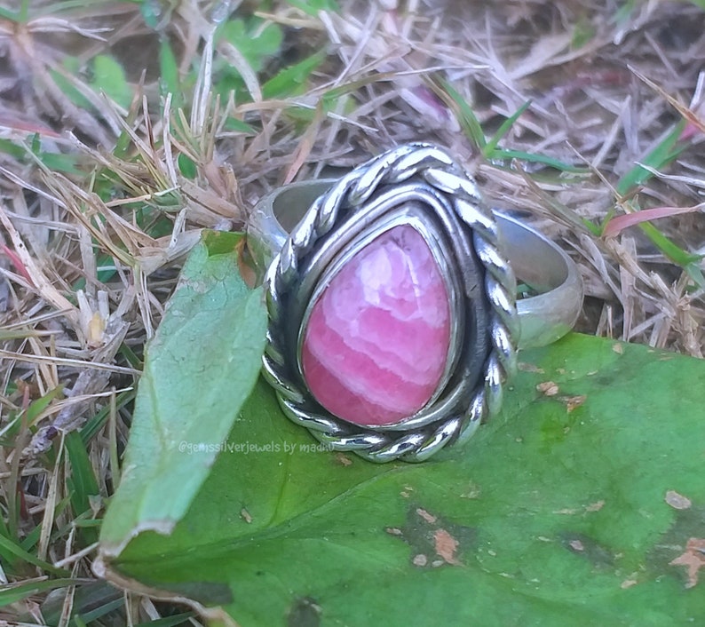 Rhodochrosite ring 925 silver ring Promises ring Oxidized image 0