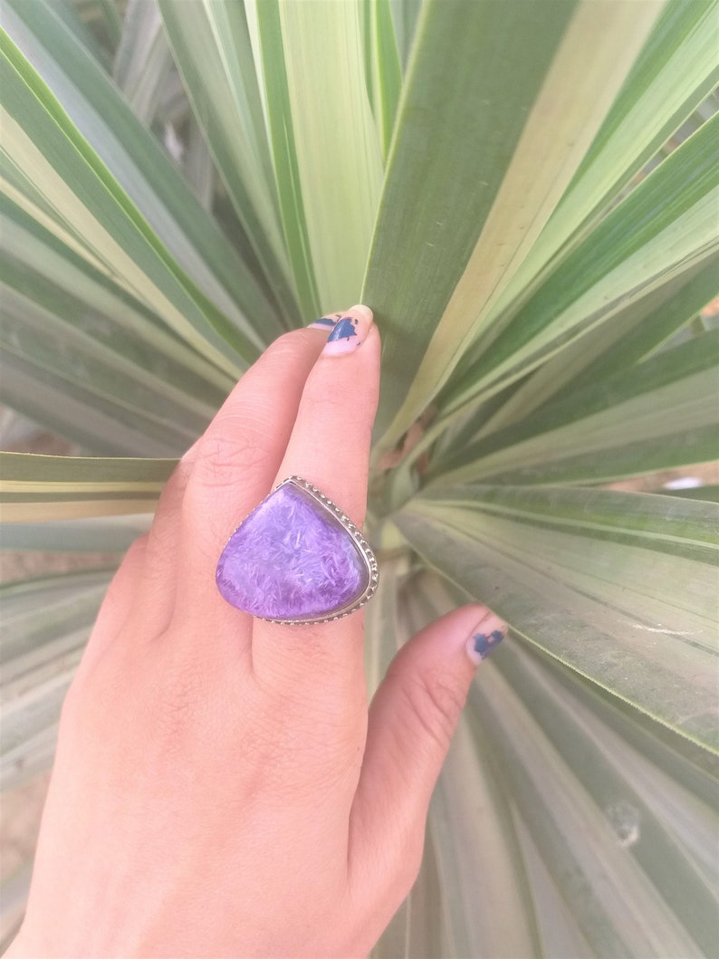 Charoite ring 925 silver ringNatural Siberian Charoite image 0