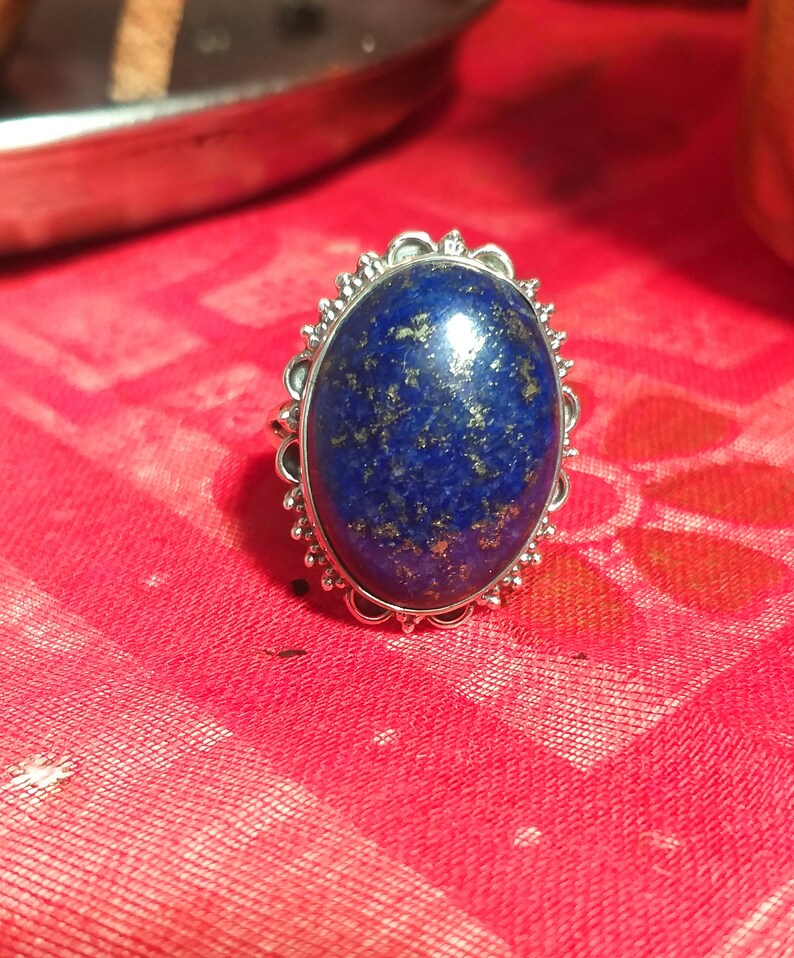 Natural lapis lazuli Ring, 92.5% Sterling Silver Ring, Gifts for Her, Birthday Gifts, Bohostyle Ring, Handmade jewelry , Promise Ring image 4