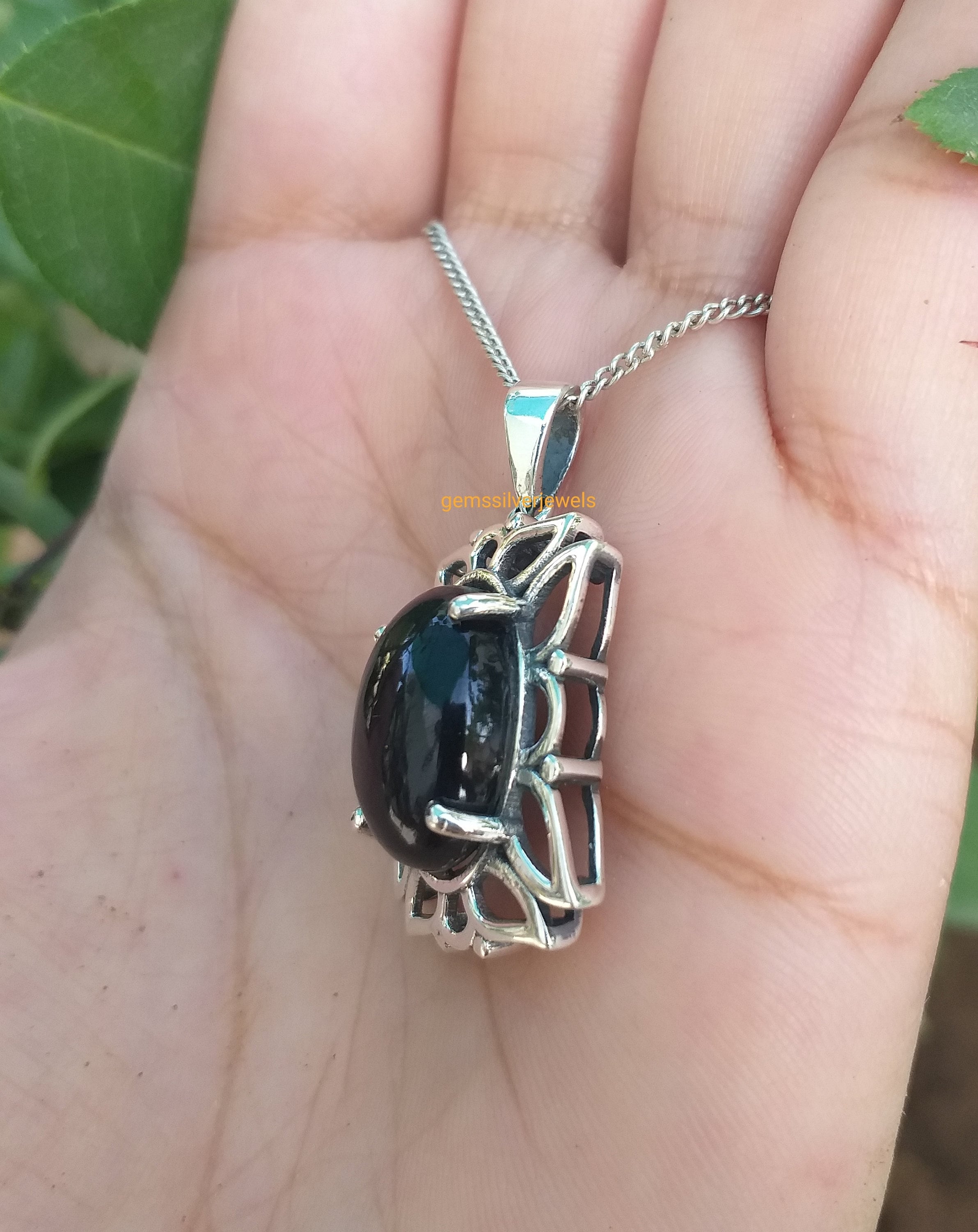 Natural Black Onyx Pendant 925 Silver Pendant Handcrafted Etsy
