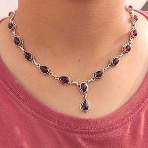 Natural Garnet  Necklace, 925 Sterling Silver necklace, January birthstone, Women Necklace, Handmade Silver Necklace, Gifts for her