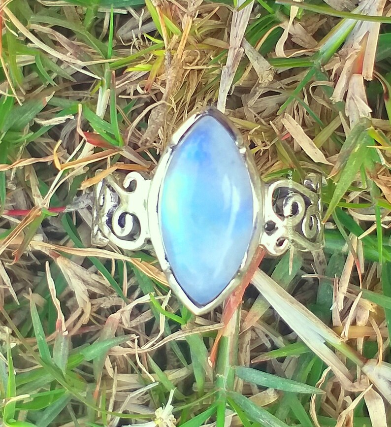 Moonstone Ring 925% Silver Ring Natural Rainbow Moonstone image 0