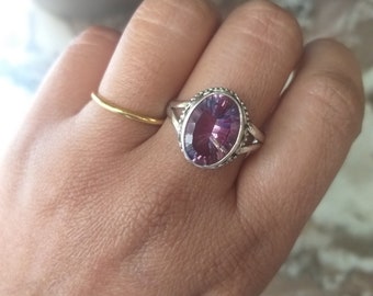Alexandrite Ring, color changing gemstone Ring, 925 Silver Ring, June Birthstone, Faceted stone Ring, Vintage Artisan Ring, Silver Ring