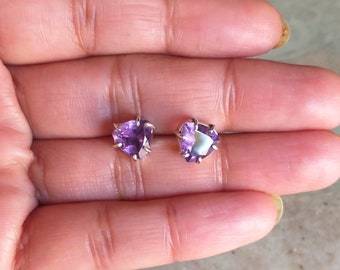 Natural Amethyst Stud, 925 Sterling Silver Stud, Faceted Gemstone Stud, Best Gifts for Her, Birthday gifts, Anniversary Gifts, gifs for mom