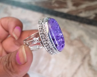 Charoite Ring, 925 Sterling Silver Ring, Birthday gifts, Gifts For Her, Bohostyle Ring, Healing Crystal Ring, Silver Ring,