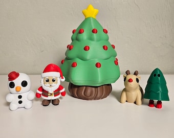 Contenitore per albero di Natale con Babbo Natale, renne, pupazzo di neve e statuette di alberi - Decorazioni natalizie stampate in 3D