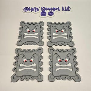 Thwomp Coasters | Angry Stone Face Coaster with Storage Box | 3D-Printed Spiky Rock Coaster Set | Geeky Desk & Home Decor