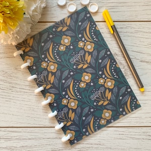 Carnet de notes A5 à reliure florale rechargeable | Carnet de notes A5 floral bleu, 120 g/m²