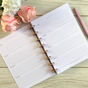 Undated Weekly A5 Discbound Planner Inserts | Horizontal Weekly A5 Discbound Refill 1WO2P