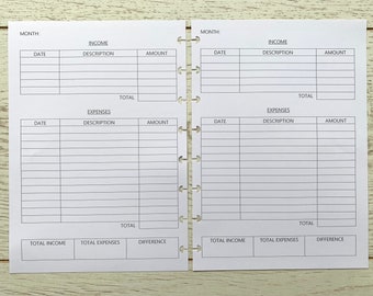 Budget Planner Inserts for A5 Discbound Planners