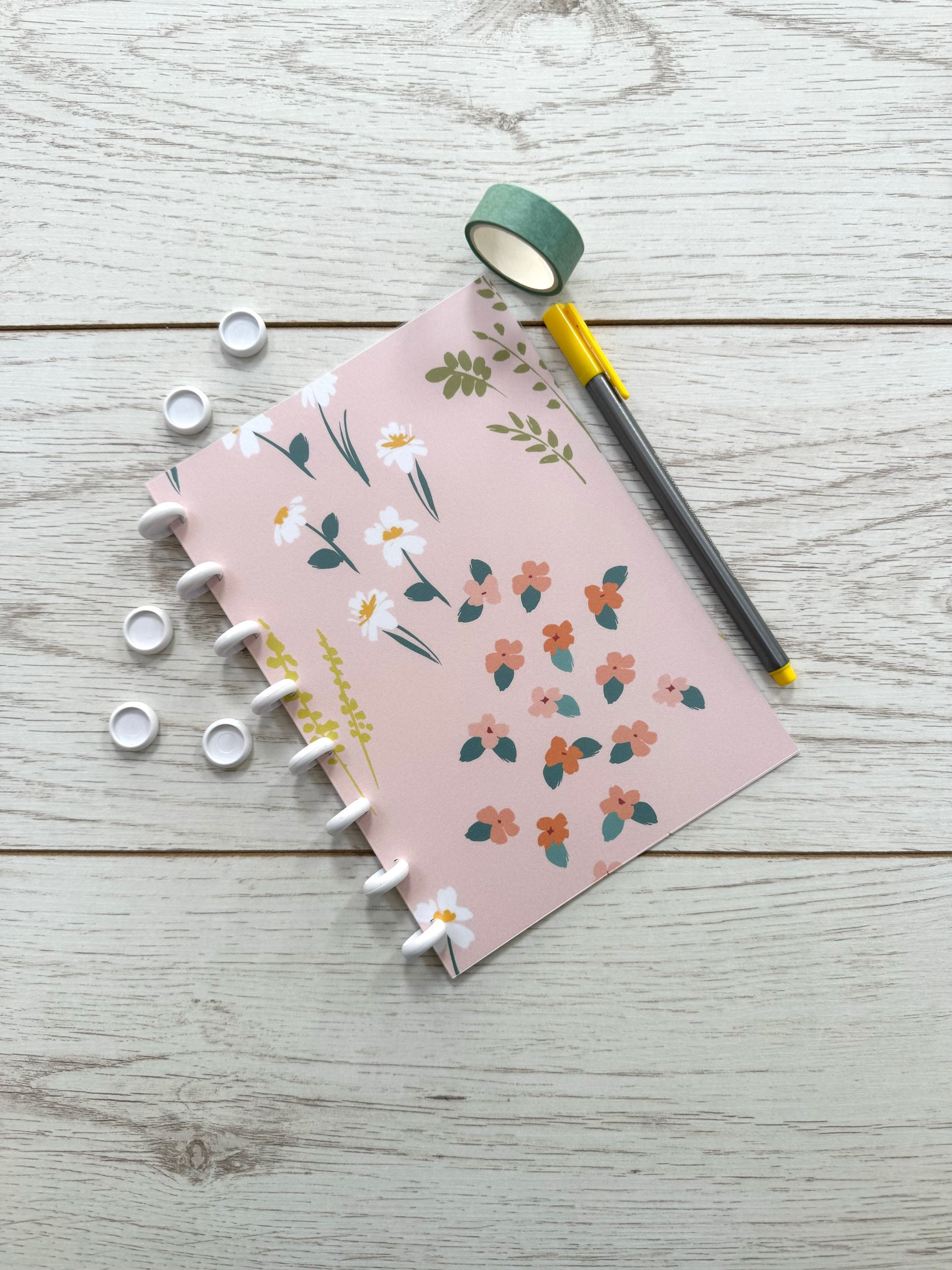 Pink Floral A5 Discbound Notebook | Refillable Pink A5 Discbound Journal