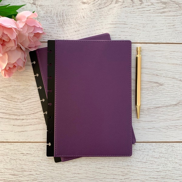 Purple Faux Leather A5 Wide Discbound Planner Cover | Purple A5 Discbound Faux Leather Notebook Cover